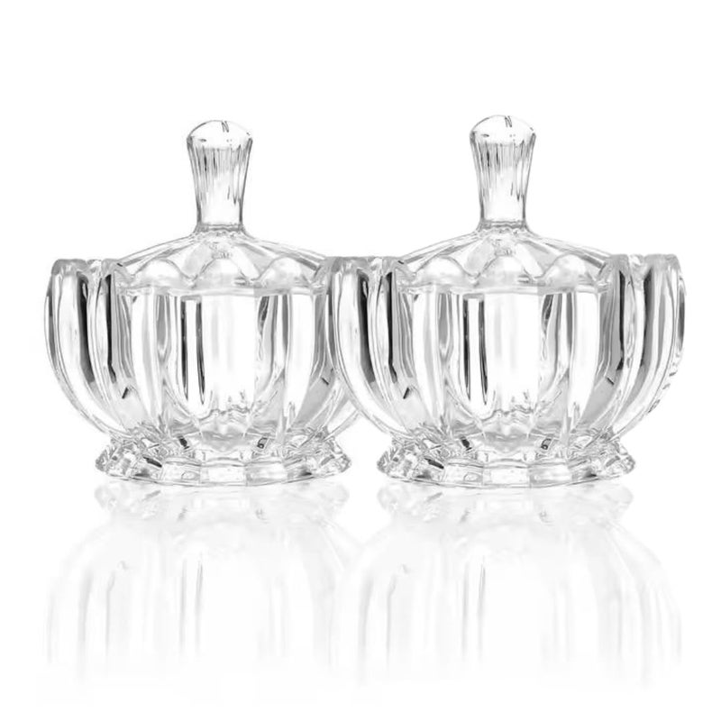 HOMEAWARE Elegant Crystal Glass Lotus Candy Jar with Lid DessertSugar Cubes refreshments saunf and mintsJewelry Dish Modern Design MultiPurpose Bowl Round Serving Jar Pack of 2 PCS250 ML - Image 1
