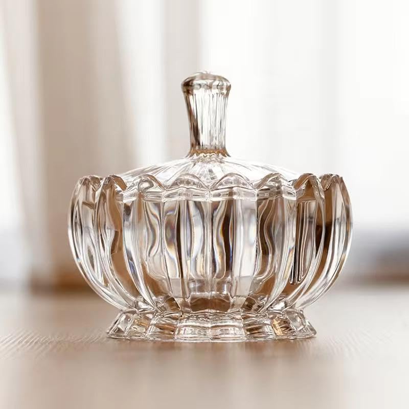 HOMEAWARE Elegant Crystal Glass Lotus Candy Jar with Lid DessertSugar Cubes refreshments saunf and mintsJewelry Dish Modern Design MultiPurpose Bowl Round Serving Jar Pack of 2 PCS250 ML - Image 5