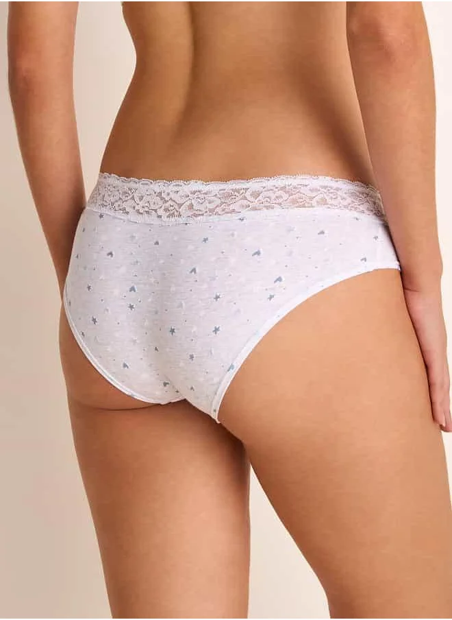 فاف Printed Bikini Briefs with Lace Detail