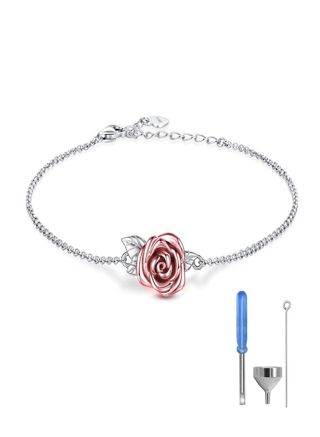 MANBU Rose Cremation Urn Jewelry for Ashes - 925 Sterling Silver Memorial Keepsake Ring Bracelet Necklace Gift for Women, Bereavement Gift for A Loss Of the Loved One (urn bracelet 2) - Image 1