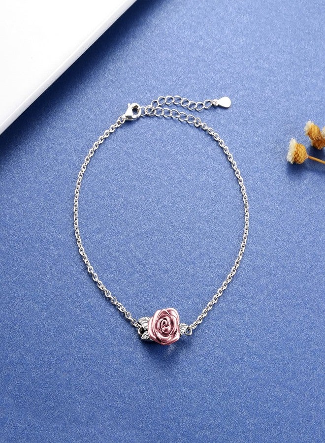 MANBU Rose Cremation Urn Jewelry for Ashes - 925 Sterling Silver Memorial Keepsake Ring Bracelet Necklace Gift for Women, Bereavement Gift for A Loss Of the Loved One (urn bracelet 2) - Image 3