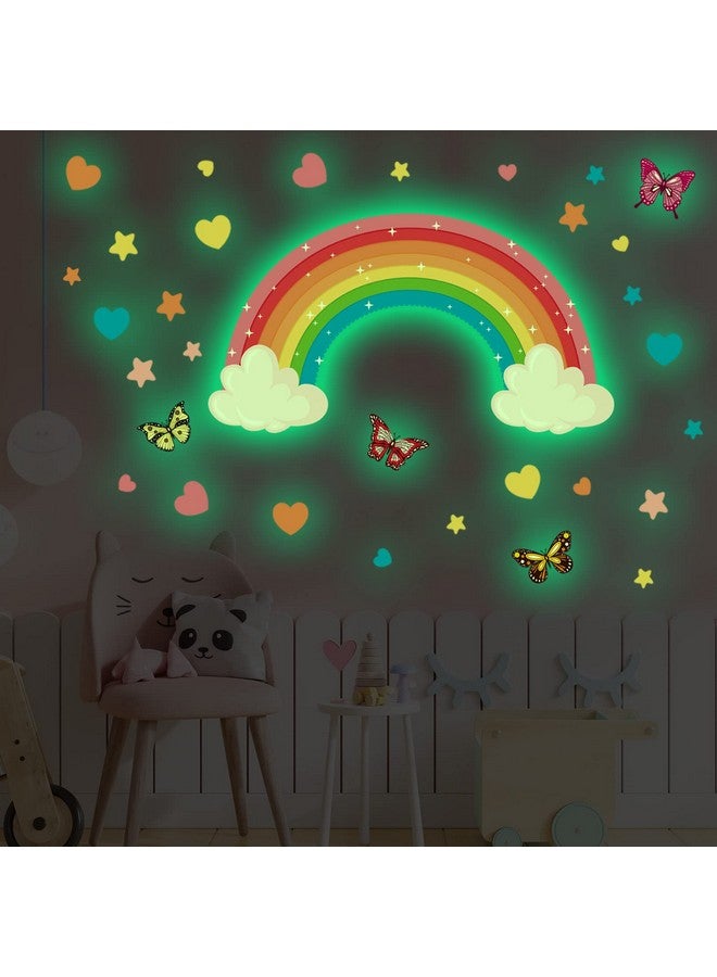 Saffica Glow in The Dark Large Rainbow Wall Decals Removable Star Butterfly Heart Sticker Glowing Rainbow Wallpaper Watercolor Vinyl Sticker for Nursery Teen Bedroom Decoration - Image 1