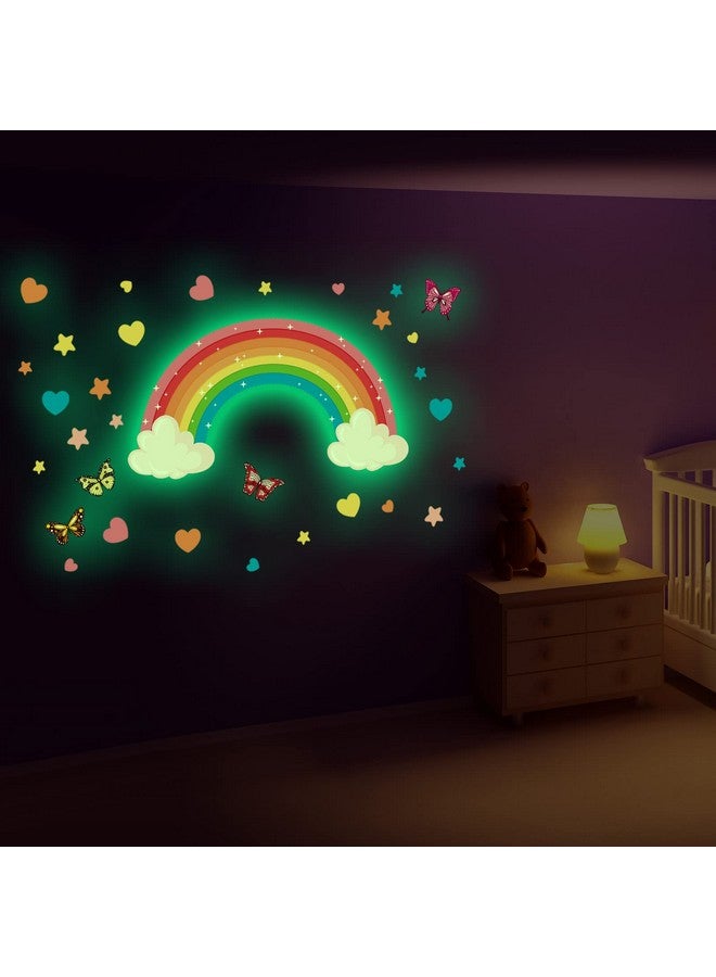 Saffica Glow in The Dark Large Rainbow Wall Decals Removable Star Butterfly Heart Sticker Glowing Rainbow Wallpaper Watercolor Vinyl Sticker for Nursery Teen Bedroom Decoration - Image 5