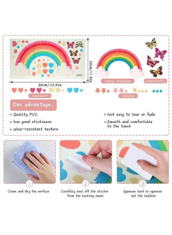 Saffica Glow in The Dark Large Rainbow Wall Decals Removable Star Butterfly Heart Sticker Glowing Rainbow Wallpaper Watercolor Vinyl Sticker for Nursery Teen Bedroom Decoration - Image 2