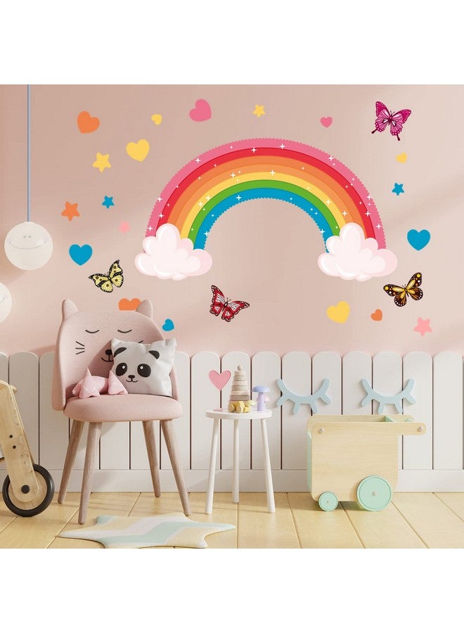 Saffica Glow in The Dark Large Rainbow Wall Decals Removable Star Butterfly Heart Sticker Glowing Rainbow Wallpaper Watercolor Vinyl Sticker for Nursery Teen Bedroom Decoration - Image 3