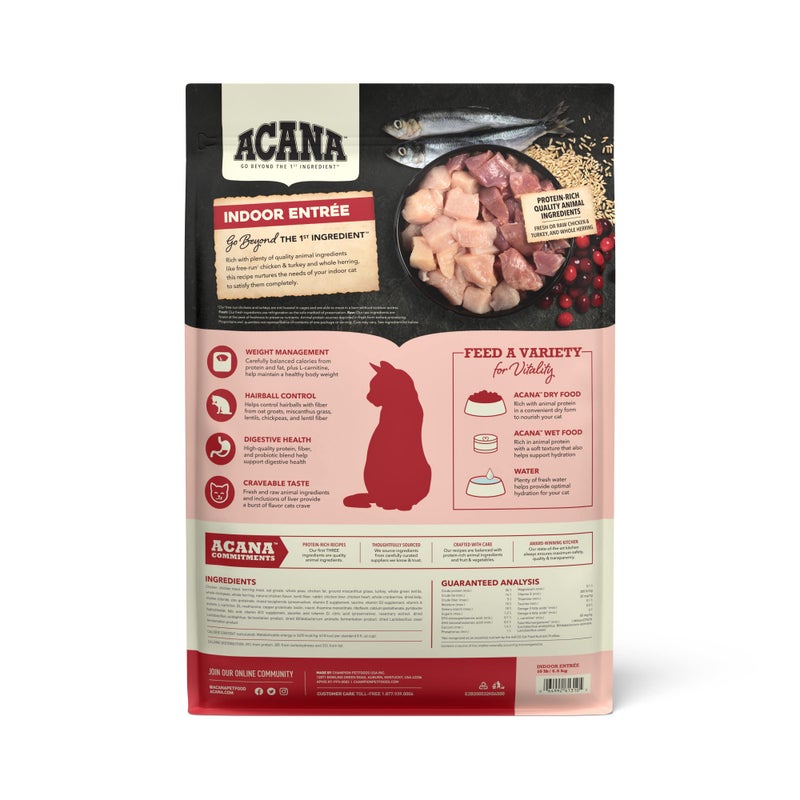 ACANA Dry Cat Food for Indoor Cats Indoor EntrÃ©e Chicken Turkey Whole Herring and Rabbit 10lb Bag - Image 2