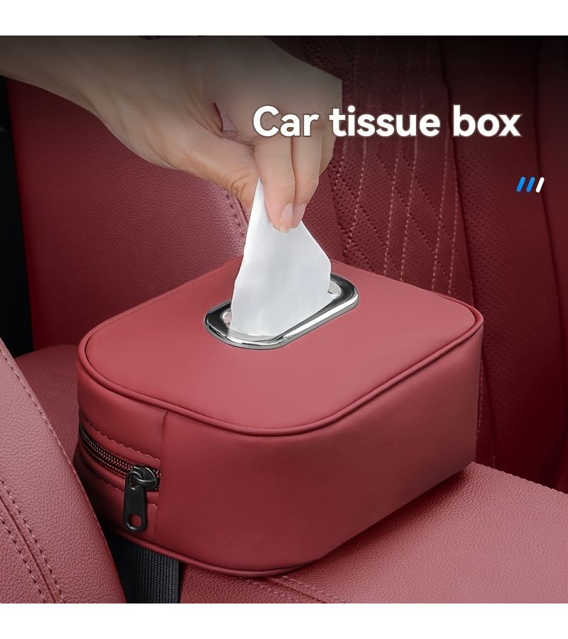 Red PU Leather Tissue Box Multi Functional Pouch for Car Visor Seat Armrest - Image 1