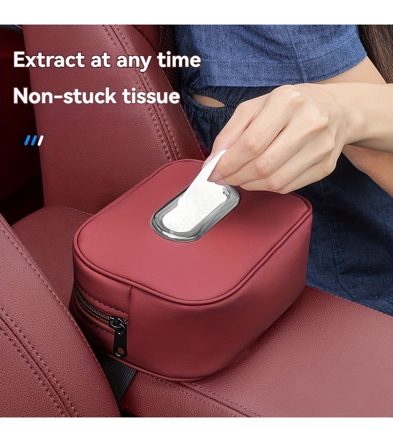 Red PU Leather Tissue Box Multi Functional Pouch for Car Visor Seat Armrest - Image 3