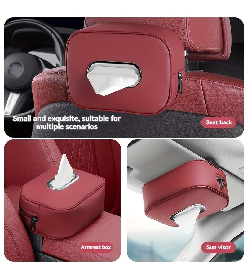 Red PU Leather Tissue Box Multi Functional Pouch for Car Visor Seat Armrest - Image 4