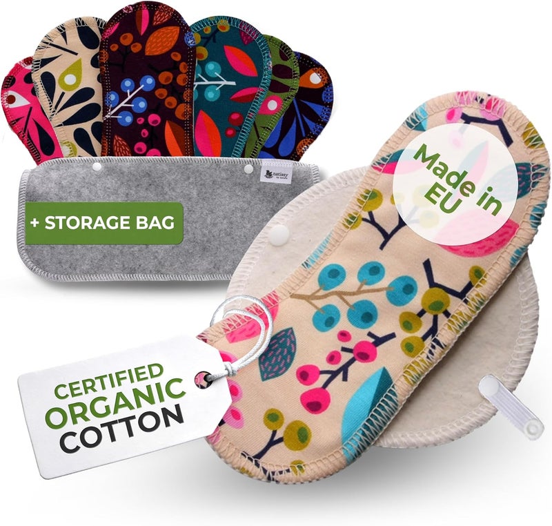Cloth Panty Liners; 7-Pack (Small) Mini Daily Organic Cotton Reusable Panty Liners for Women Made in EU; Feminine Panty Liners Washable for Women & Teens; Thin Sanitary Reusable Liners, NOT for Period