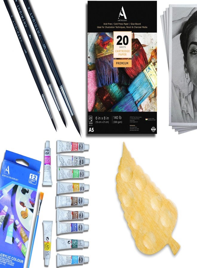 ArtRight 36 Pcs Painting Kit for Beginners & Kids with 3 Paint Brushes, 20 Mixed Media Papers, 1 Painting Palette, Artists Acrylic Color Set of 12 (6ml each) - Image 1