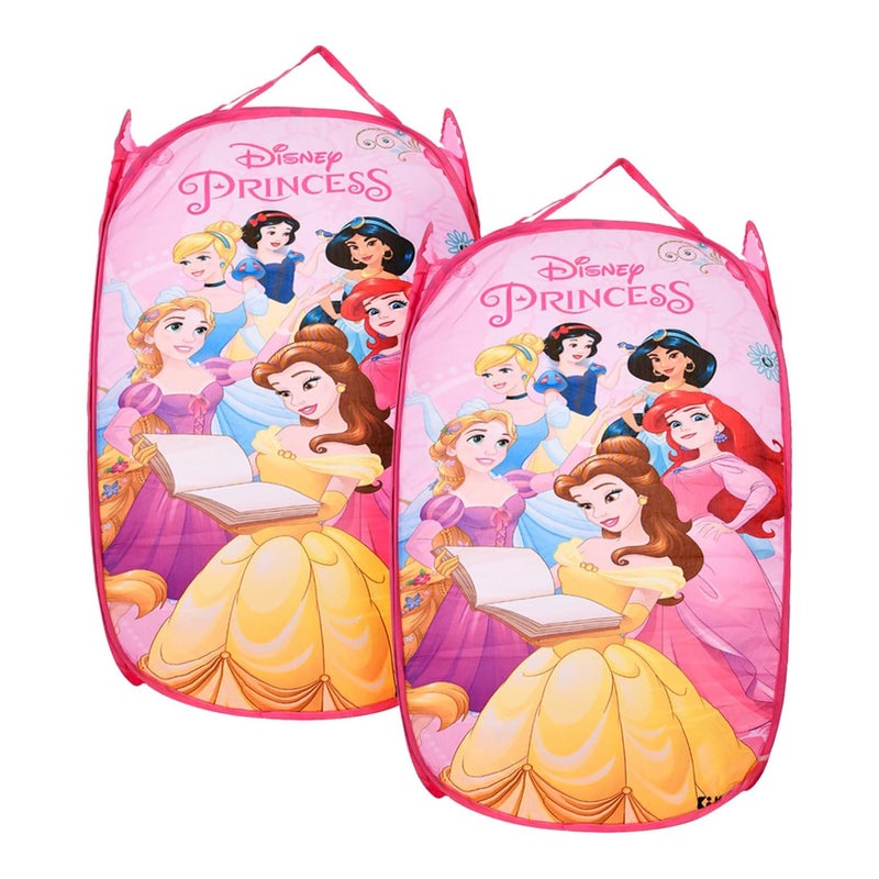Kuber Industries Laundry Basket | Disney Princess Net Foldable Laundry | Nylon Storage Basket with Handle for Home | Basket for Toy Storage | 30 LTR | Pack of 2 | Pink - Image 1