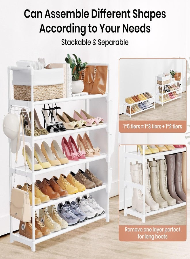 VILICK Shoe Rack for Closet Shoe Organizer Space Saver Storage for 20-25 Pair Shoe Shelf with Hook and Side Pocket Free Standing 5 Tier Shoe Rack Organizer for Entryway,Small Spaces, White - Image 5