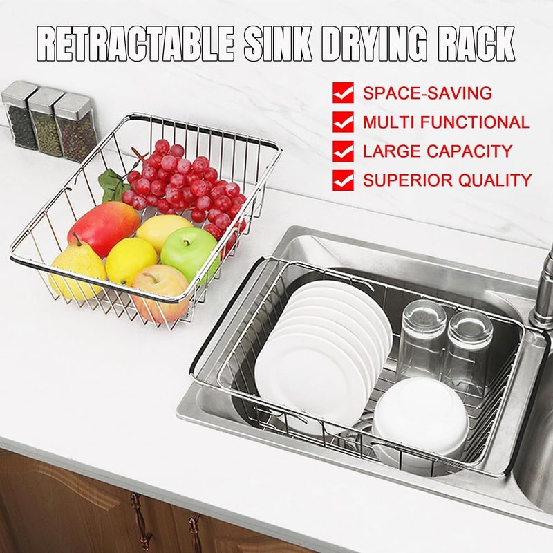KASTWAVE Dish Drying Rack in Sink, Rustproof Stainless Over Sink Dish Drainer Rack Basket Shelf, 304 Stainless Steel Metal Dish Drainer, for Kitchen Counter and Sink, Dish Rack with Utensil Holder - Image 2