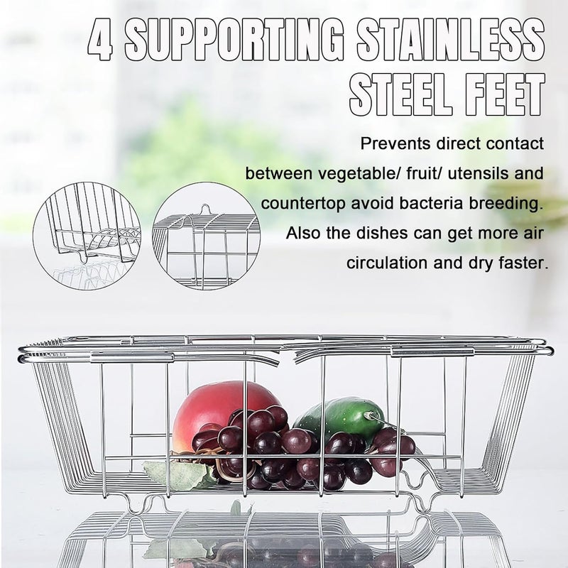 KASTWAVE Dish Drying Rack in Sink, Rustproof Stainless Over Sink Dish Drainer Rack Basket Shelf, 304 Stainless Steel Metal Dish Drainer, for Kitchen Counter and Sink, Dish Rack with Utensil Holder - Image 3
