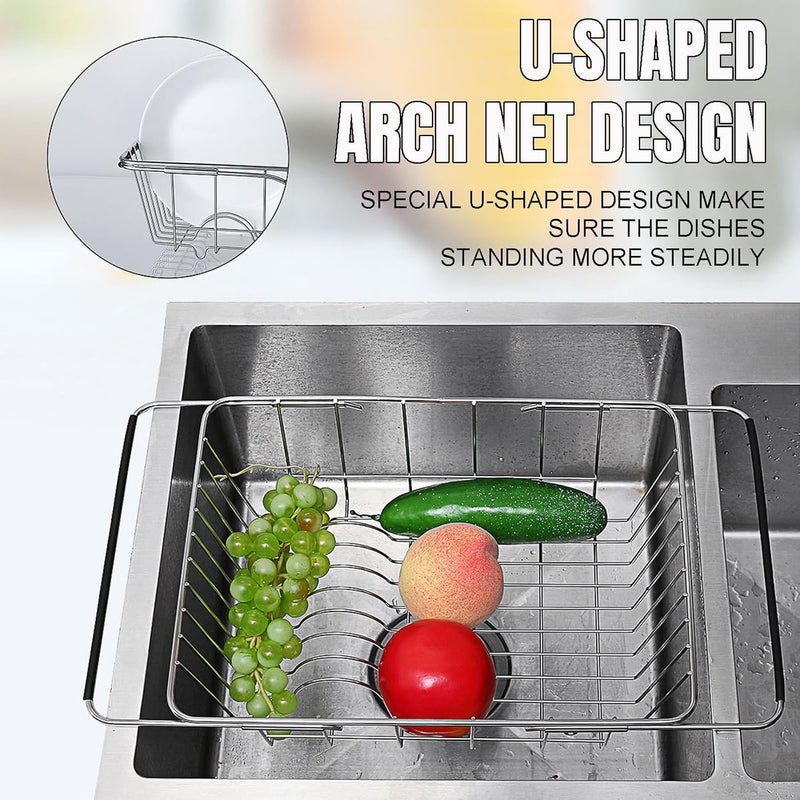 KASTWAVE Dish Drying Rack in Sink, Rustproof Stainless Over Sink Dish Drainer Rack Basket Shelf, 304 Stainless Steel Metal Dish Drainer, for Kitchen Counter and Sink, Dish Rack with Utensil Holder - Image 5