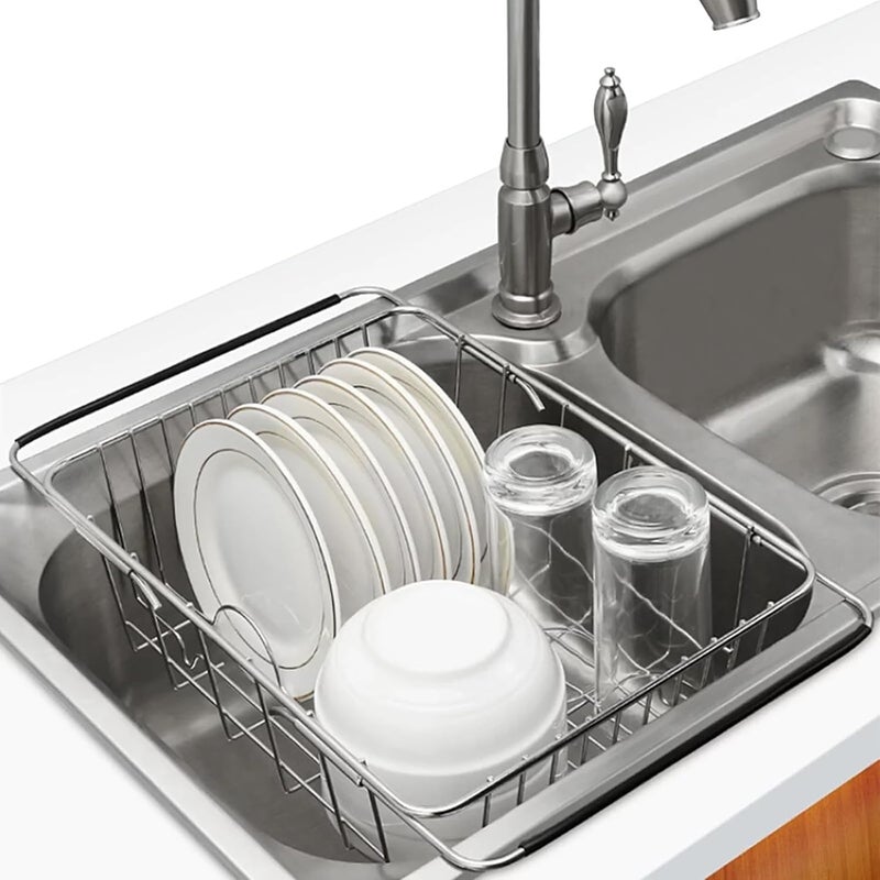 KASTWAVE Dish Drying Rack in Sink, Rustproof Stainless Over Sink Dish Drainer Rack Basket Shelf, 304 Stainless Steel Metal Dish Drainer, for Kitchen Counter and Sink, Dish Rack with Utensil Holder - Image 1
