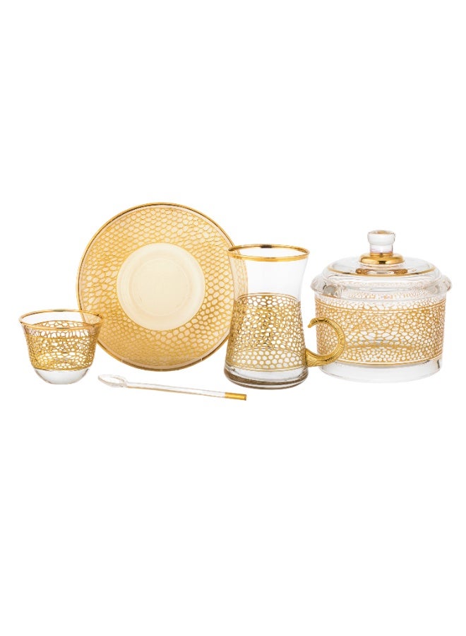 byblos Luxury Turkish Glass Tea and Coffee Set, 26 Pieces 🇹🇷✨ Elegant Gold Mesh Design – Complete Hospitality Set for 6 People - Image 3