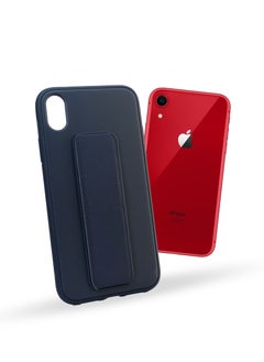 For Apple iPhone XR Silicone Back Case with Leather Handle Wrist Strap , Kickstand Back Feature Landscape and Portrait , Magnetic Holder Compatible with Apple iPhone XR (6.1'') (Navy)
