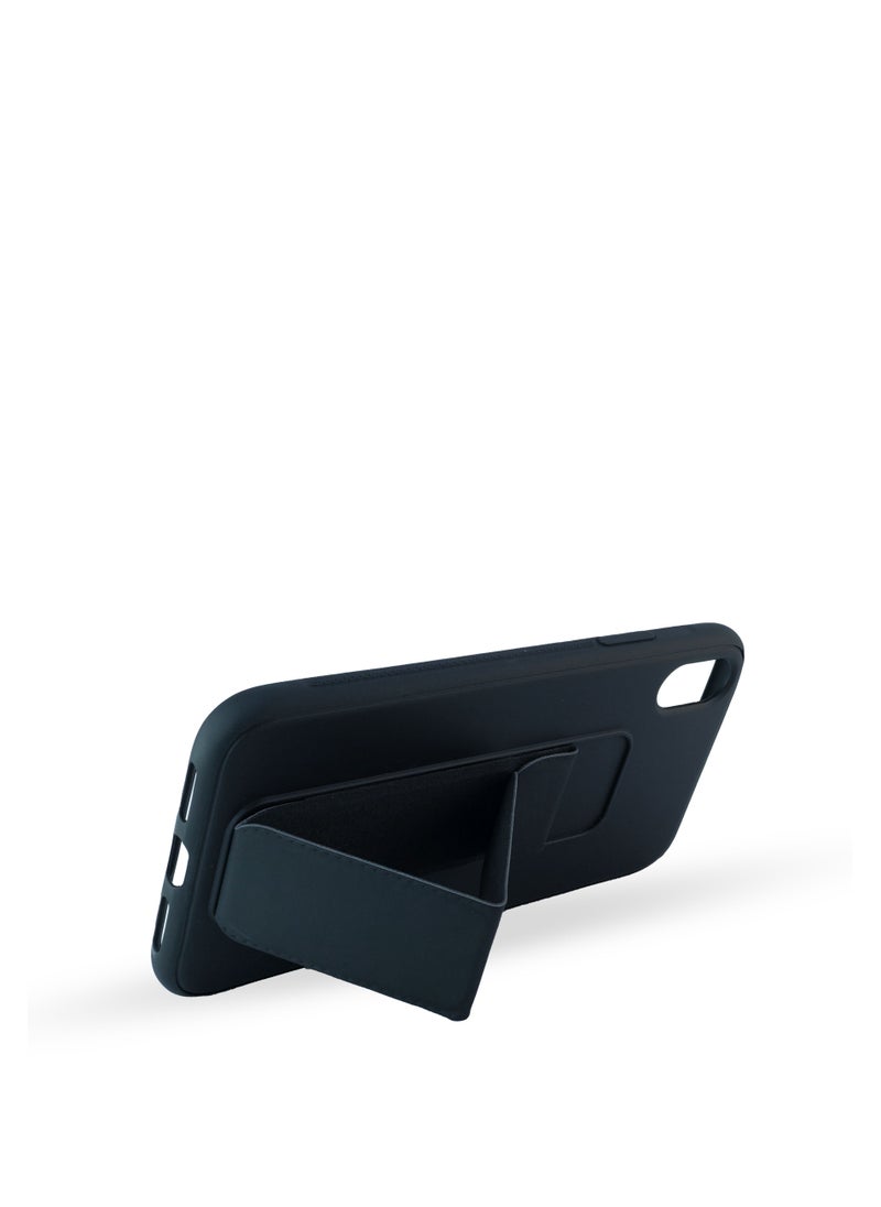 Generic - For Apple iPhone XR Silicone Back Case with Leather Handle Wrist Strap , Kickstand Back Feature Landscape and Portrait , Magnetic Holder Compatible with Apple iPhone XR (6.1'') (Navy) - Image 1