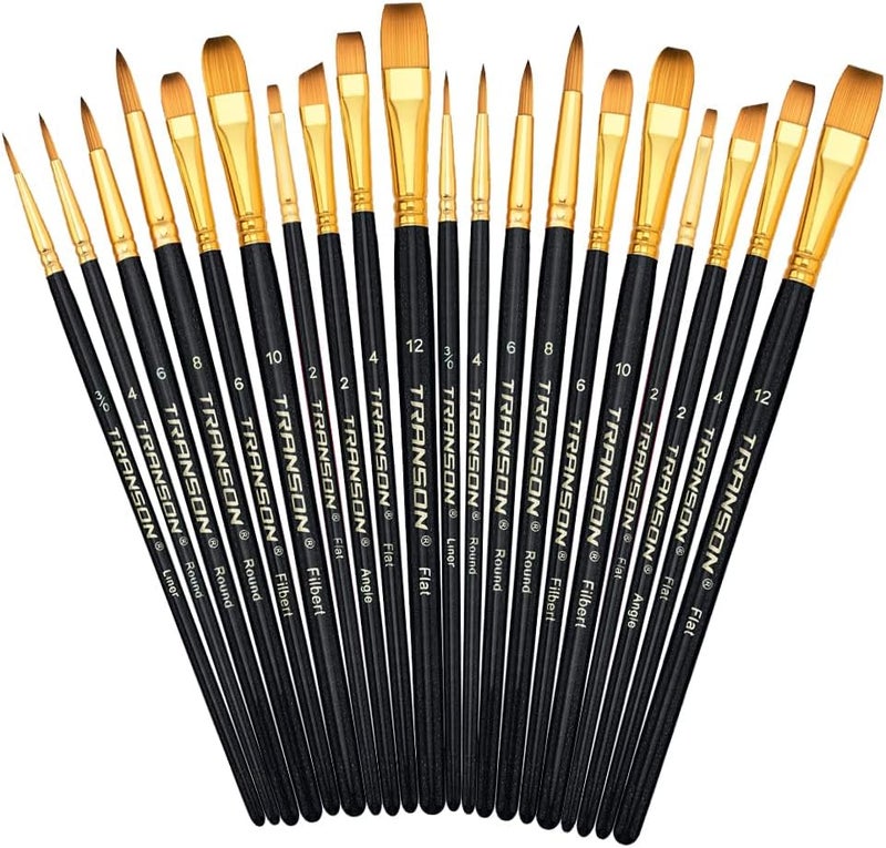 TRANSON 20pcs Art Painting Brush Set for Acrylic Watercolor Gouache Hobby Craft Face Painting - Image 1