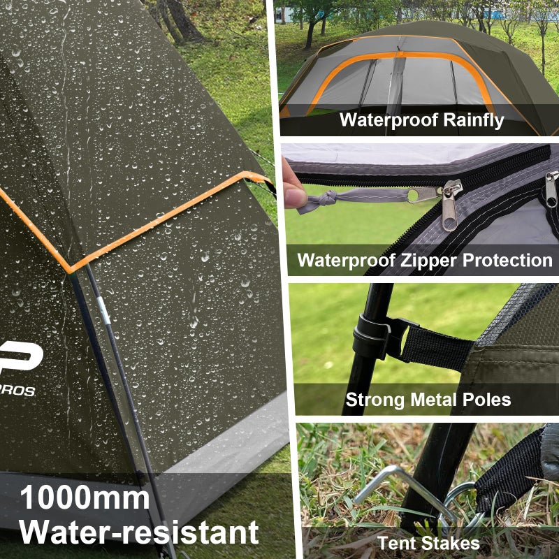 CAMPROS CP Tent 8 Person Camping Tents, Waterproof Windproof Family Dome Tent with Rainfly, Large Mesh Windows, Wider Door, Easy Setup, Portable with Carry Bag (Olive) - Image 3