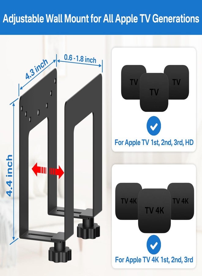 Chunxiao Adjustable Metal Wall Mount for Apple TV Mount Behind TV - Space Saving Mounting Bracket for Apple TVs 4K Wall Mount Holder Compatible with All Apple TVs Generations - Image 2