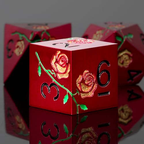 CSITORWWE Rose Flower Form Metal Dice7PCS Heavy Metal Dice SetPolyhedral Dice with Gift Case for TTRPG Tabletop GamingDungeon MastersRPG AdventuresRed with Golden Rose - Image 5