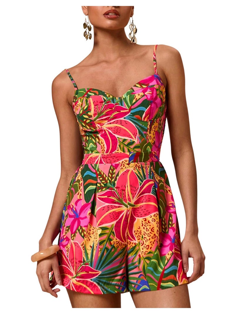 SweatyRocks Women's Spaghetti Strap Floral Print Wide Leg Romper Short Jumpsuit Summer Outfits Multi Medium - Image 1