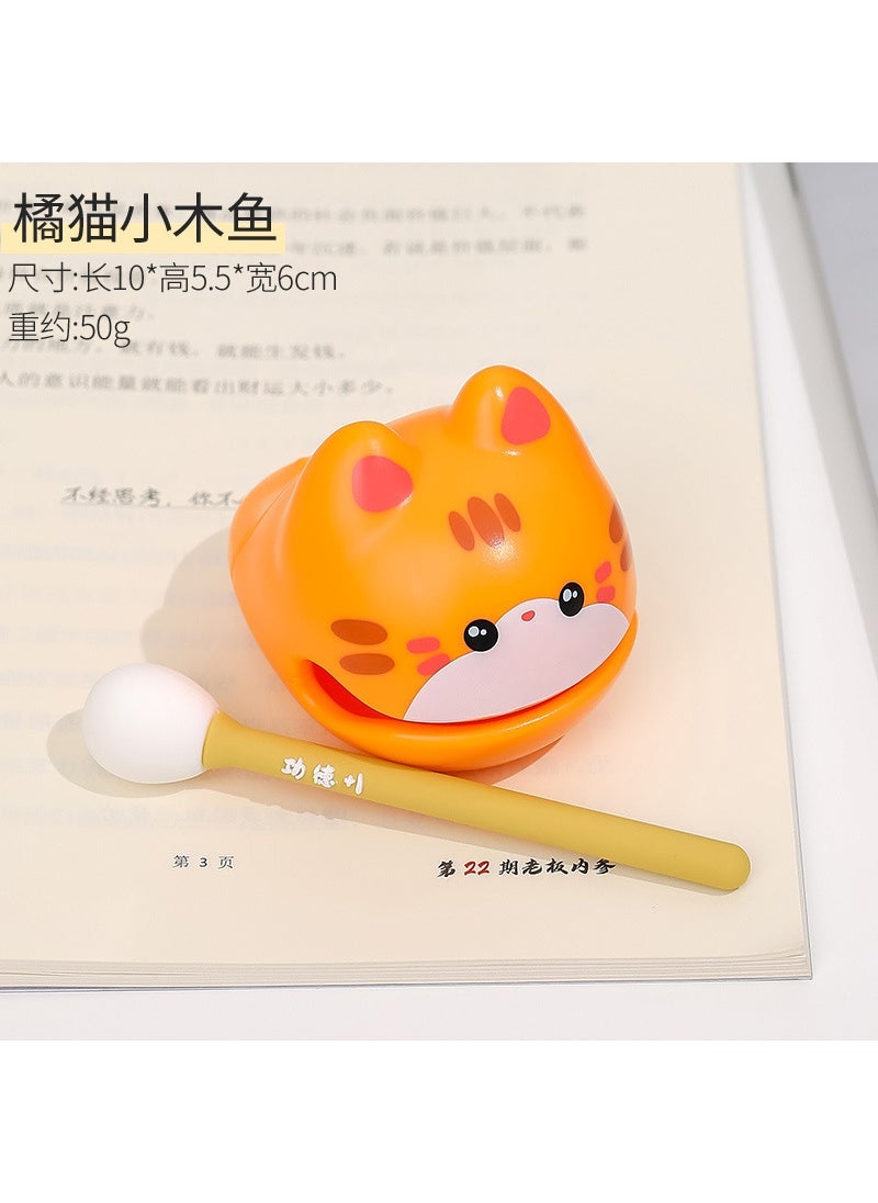 Cute Emotion Lotus Figurine Desk Decor Orange cat-small wooden fish 