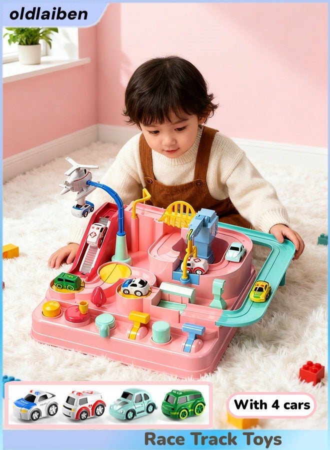 oldlaiben Race Track Toys, Car Toys for Boys and Girls 3-4, Puzzle Track Rescue Racer Game with Magnetic Helicopter, STEM Learning, Montessori, Logical & Motor Development Easter Toys（Pink） - Image 1