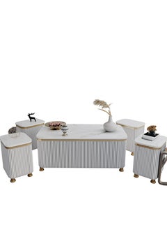 5-Piece Coffee Table Set – Luxury White & Gold Design, Faux Marble Top, Main Table with 4 Side Tables (122×61×52 cm & 40×30×52 cm) - pzsku/Z7D40D7A7FC54C7CBBB9AZ/45/_/1737228855/15bcfc06-5ba6-4cdc-b55c-b0757efc511f