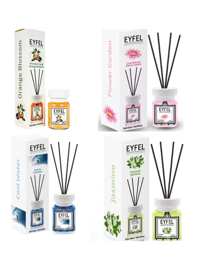 آيفيل مجموعة مكونة من 4 قطع من أعواد الروائح العطرية بأزهار البرتقال وحديقة الزهور والماء البارد والياسمين 120 مل لكل منها - Image 1