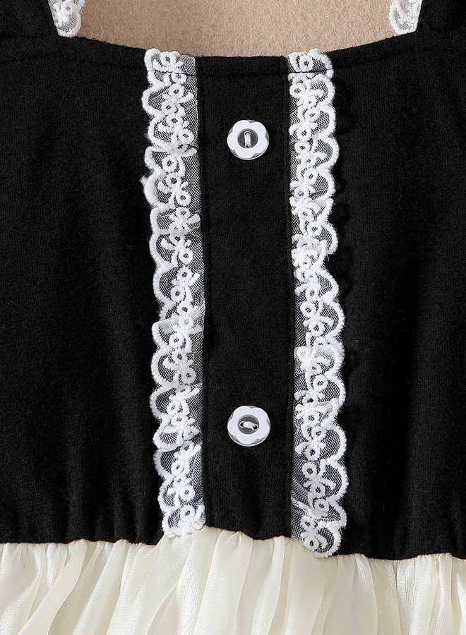 Take Two Take Two Color Block Lace Trim Cami Dress with Bow Detail