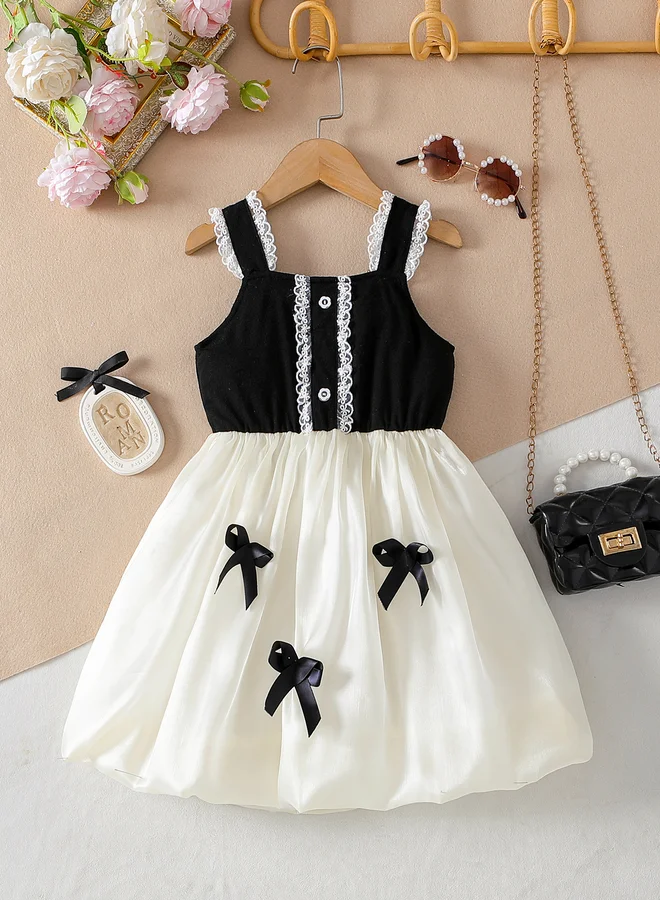 تايك تو Take Two Color Block Lace Trim Cami Dress with Bow Detail