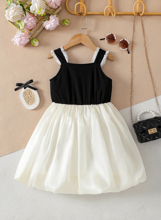 تايك تو Take Two Color Block Lace Trim Cami Dress with Bow Detail