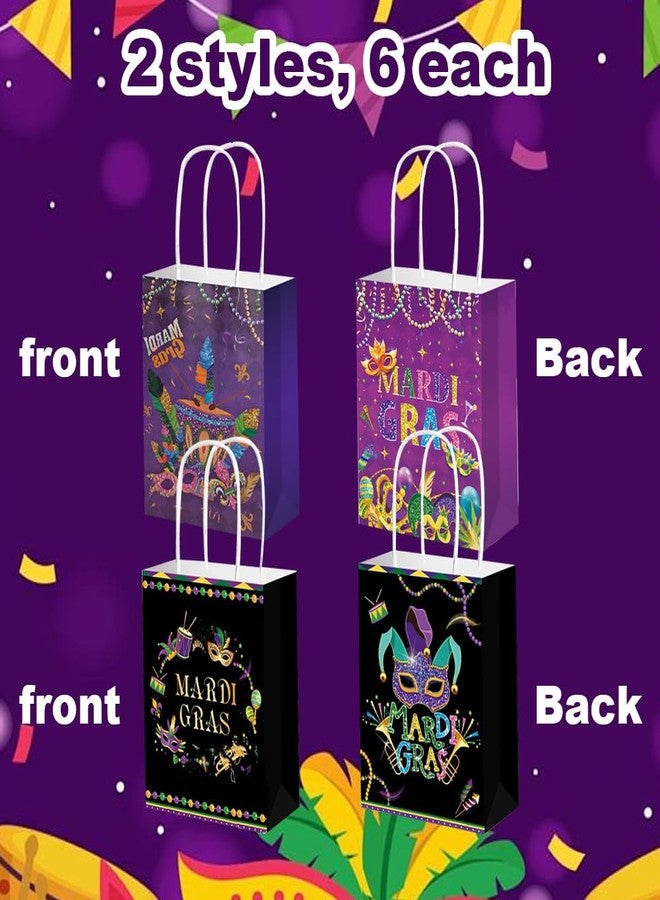 Colodeol 12 Pack Mardi Gras Paper Gift Bags with Handle Treat Party Favors Goodie Candy Treat Bags for Mardi Gras Carnival Party Decorations Supplies - Image 2