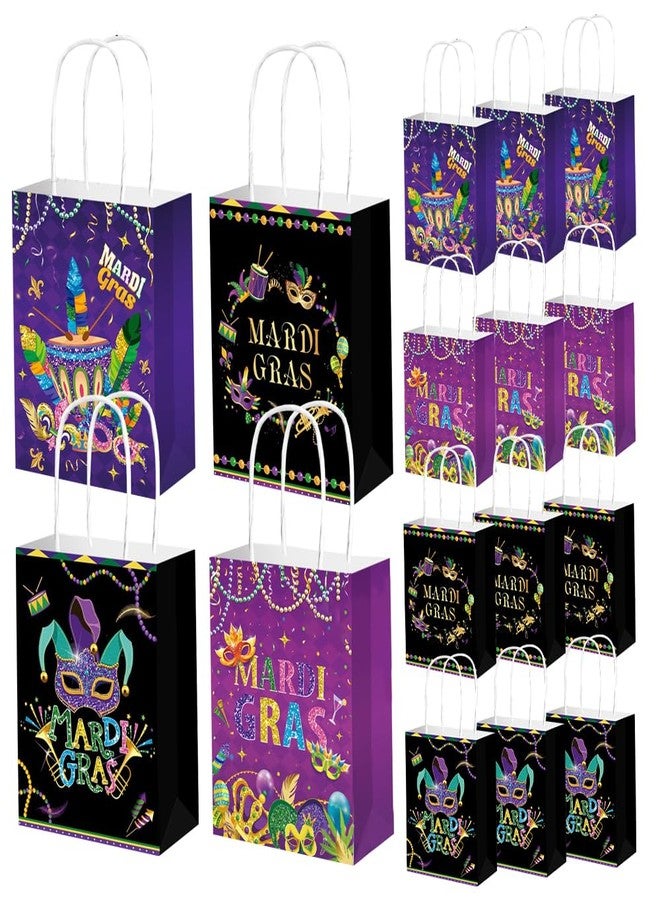 Colodeol 12 Pack Mardi Gras Paper Gift Bags with Handle Treat Party Favors Goodie Candy Treat Bags for Mardi Gras Carnival Party Decorations Supplies - Image 1