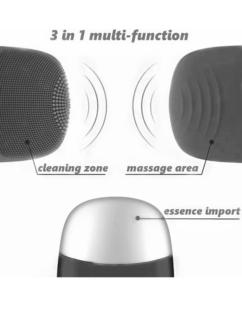 Megan MEGAN Facial Cleansing Brush,USB Rechargeble Electric Silicone Face Scrubber,IPX7 Waterproof Sonic Facial Massager, 3 in 1 face Brush for Deep Cleanning, Blackhead Remover, Exfoliating.（Black）  - Image 3