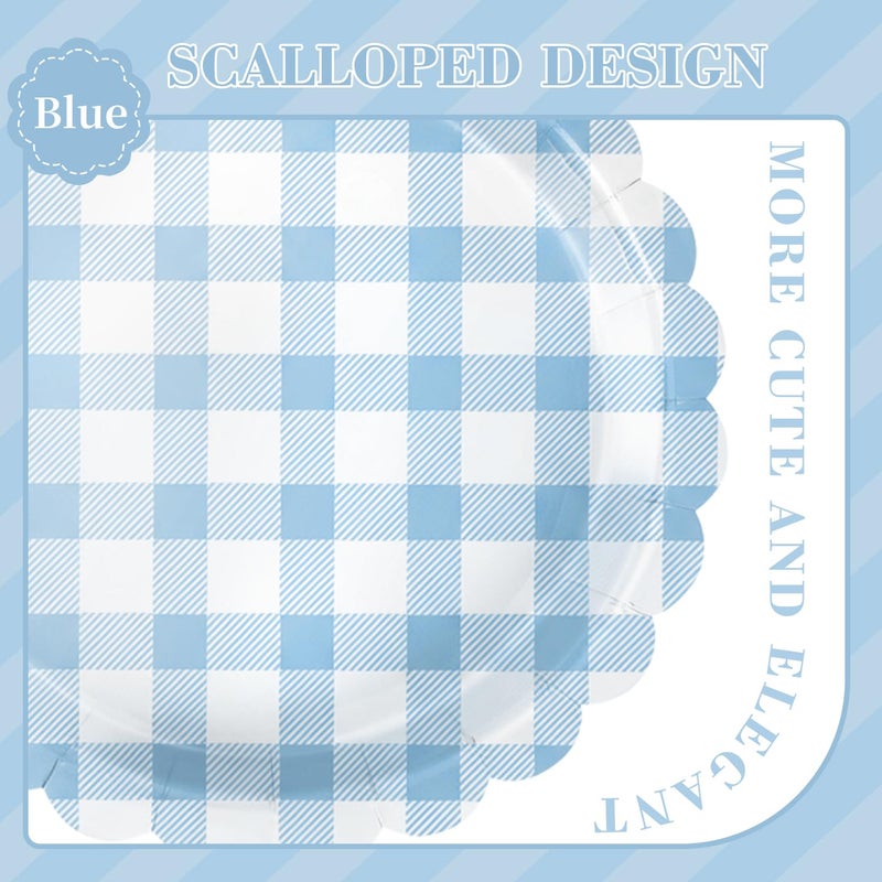 QIYANPAX 175 PCS Blue Gingham Party Supplies Includes Light Blue Gingham Paper Plates, Cups, Napkins, Cutlery for Wedding Bridal Shower Birthday Baby Shower Party Decorations, Serves 25 - Image 3