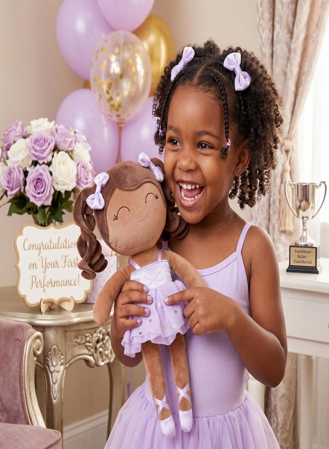 Gloveleya Baby Dolls Soft Snuggly Curly Hair Ballerina Doll First Baby Girl Gifts Plush Tanned Ballet Doll with Lace Mesh Dress Purple Ballerina Series - Image 2