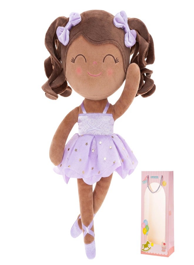 Gloveleya Baby Dolls Soft Snuggly Curly Hair Ballerina Doll First Baby Girl Gifts Plush Tanned Ballet Doll with Lace Mesh Dress Purple Ballerina Series - Image 1