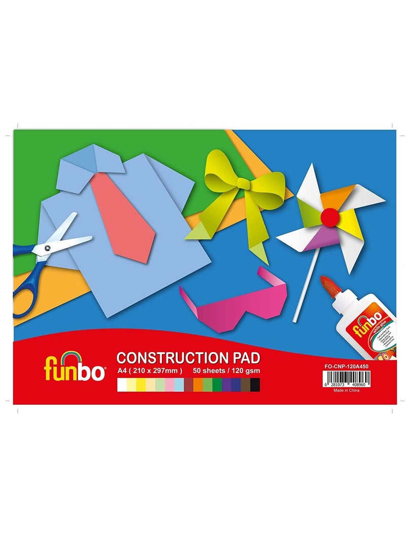 Funbo 50-Sheet A4 Size Construction Pad With Thick Coloured Sheets - Image 1