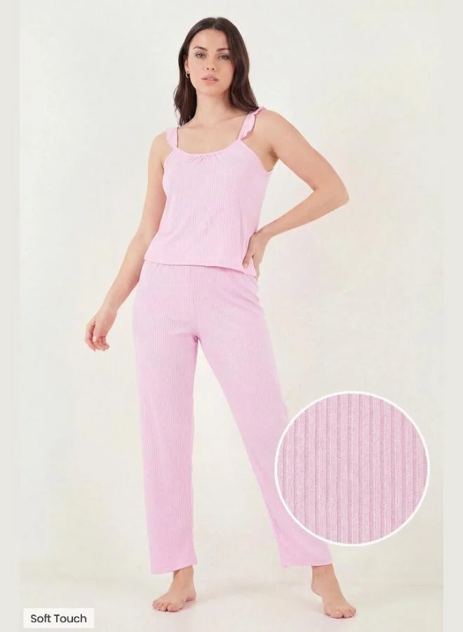 Lela Lela Fittilli Regular Fit Round Neck Ruffle Detail Thin Strap Pajama Set Women's PAJAMA SET 65770715