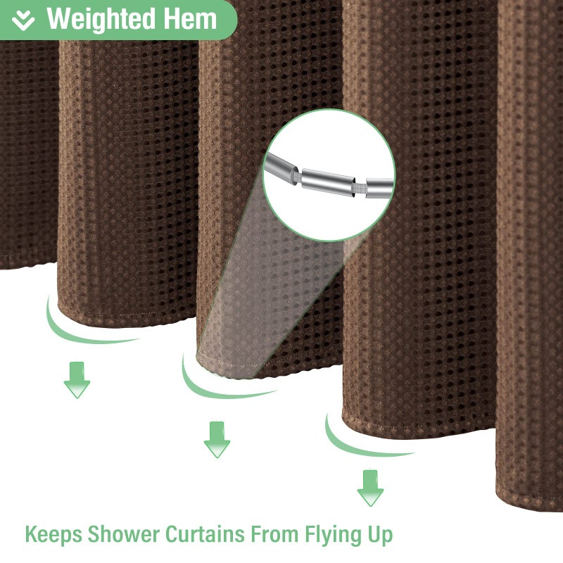 Dynamene ستارة دش طويلة من القماش - 78 بوصة بطول وافل نسج ذي قماشية مرجحة الستائر للاستحمام للحمام المحايدة في فندق SPA ستارة حمام فاخرة مع 12 خطافات بلاستيكية 72 × 78 بني - Image 3