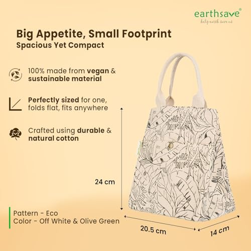 earthsave Insulated Lunch Bag for Office Women & Men (Off White & Olive Green) |Eco-Friendly Canvas Tiffin Bags for School, Cotton Drawstring for Kids| Cloth Box Bags | Small Lunch Bag - Image 3