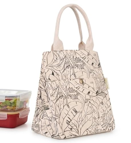 earthsave Insulated Lunch Bag for Office Women & Men (Off White & Olive Green) |Eco-Friendly Canvas Tiffin Bags for School, Cotton Drawstring for Kids| Cloth Box Bags | Small Lunch Bag - Image 1