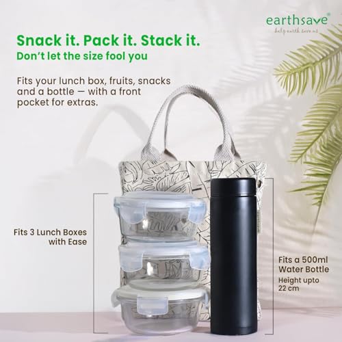 earthsave Insulated Lunch Bag for Office Women & Men (Off White & Olive Green) |Eco-Friendly Canvas Tiffin Bags for School, Cotton Drawstring for Kids| Cloth Box Bags | Small Lunch Bag - Image 4