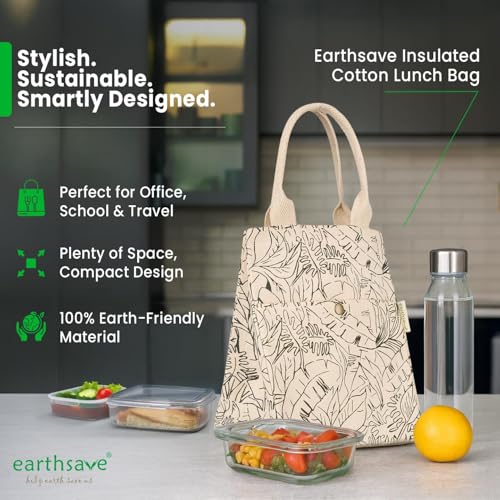earthsave Insulated Lunch Bag for Office Women & Men (Off White & Olive Green) |Eco-Friendly Canvas Tiffin Bags for School, Cotton Drawstring for Kids| Cloth Box Bags | Small Lunch Bag - Image 2