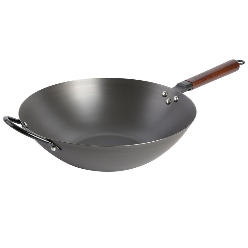 Babish Carbon Steel Flat Bottom Wok and Stir Fry Pan 14Inch